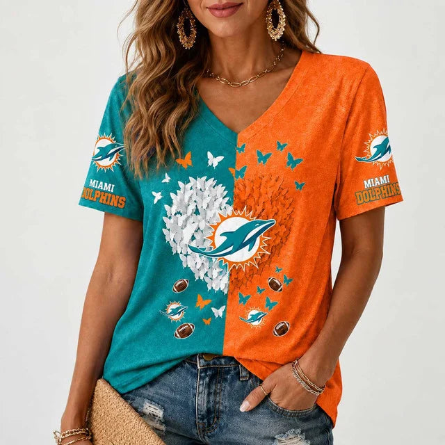 [SPECIAL OFFER] NEW CUSTOMIZED NFL19 MDP MIAMI DOLPHINS V-NECK FEMALE SHIRT