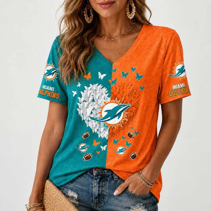 [SPECIAL OFFER] NEW CUSTOMIZED NFL19 MDP MIAMI DOLPHINS V-NECK FEMALE SHIRT