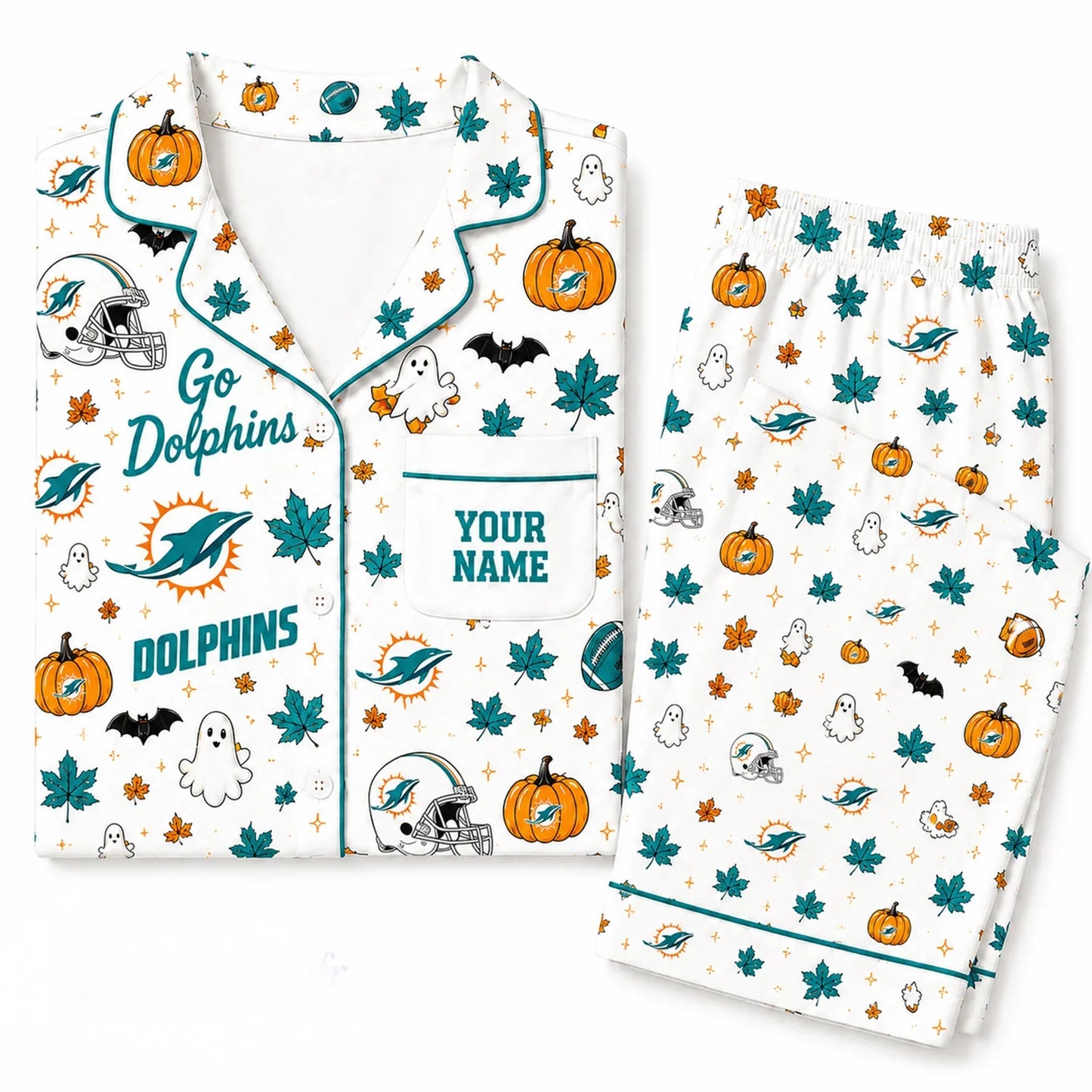 [SPECIAL OFFER] NEW CUSTOMIZED NFL19 MDP MIAMI DOLPHINS HALLOWEEN LONG PAJAMAS SET