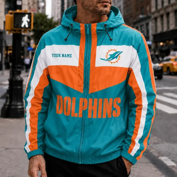 [SPECIAL OFFER] NEW CUSTOMIZED NFL19 MDP MIAMI DOLPHINS WINDBREAKER JACKET