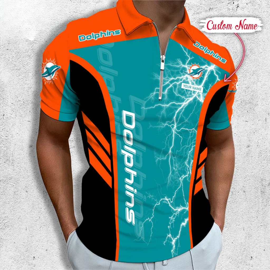 [SPECIAL OFFER] NEW CUSTOMIZED NFL19 MDP MIAMI DOLPHINS ZIP POLO SHIRT
