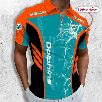 [SPECIAL OFFER] NEW CUSTOMIZED NFL19 MDP MIAMI DOLPHINS ZIP POLO SHIRT