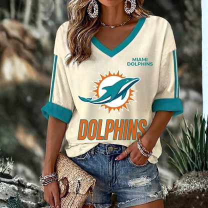 [SPECIAL OFFER] NEW CUSTOMIZED NFL19 MDP MIAMI DOLPHINS WOMEN'S HEART V-NECK LONG SLEEVE SHIRT