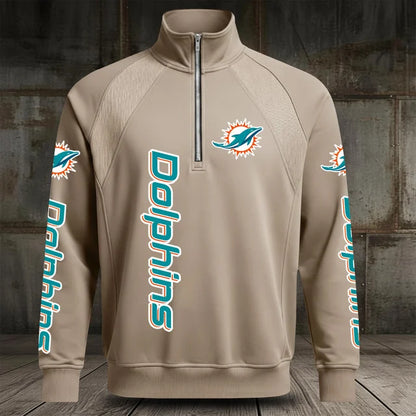 [SPECIAL OFFER] NEW CUSTOMIZED NFL19 MDP MIAMI DOLPHINS MEN'S MULTICOLOR QUARTER-ZIP PULLOVER