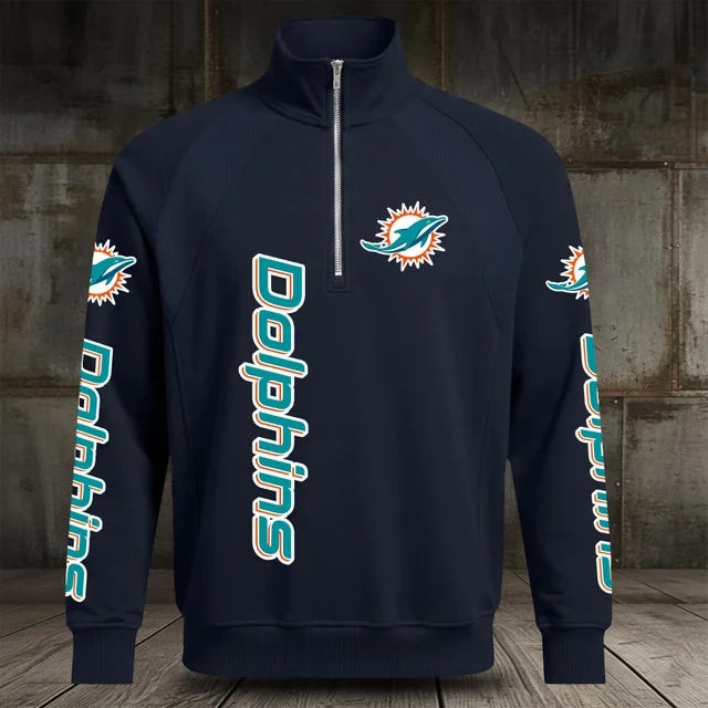 [SPECIAL OFFER] NEW CUSTOMIZED NFL19 MDP MIAMI DOLPHINS MEN'S MULTICOLOR QUARTER-ZIP PULLOVER
