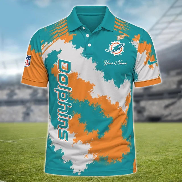 [SPECIAL OFFER] NEW CUSTOMIZED NFL19 MDP MIAMI DOLPHINS MULTICOLOR POLO SHIRT
