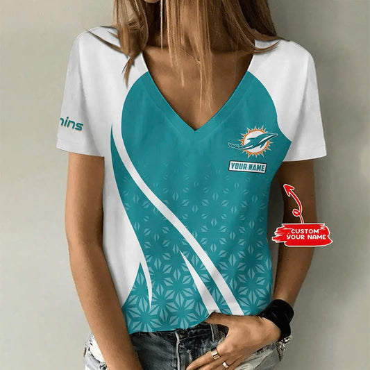 [SPECIAL OFFER] NEW CUSTOMIZED NFL19 MDP MIAMI DOLPHINS V-NECK FEMALE SHIRT