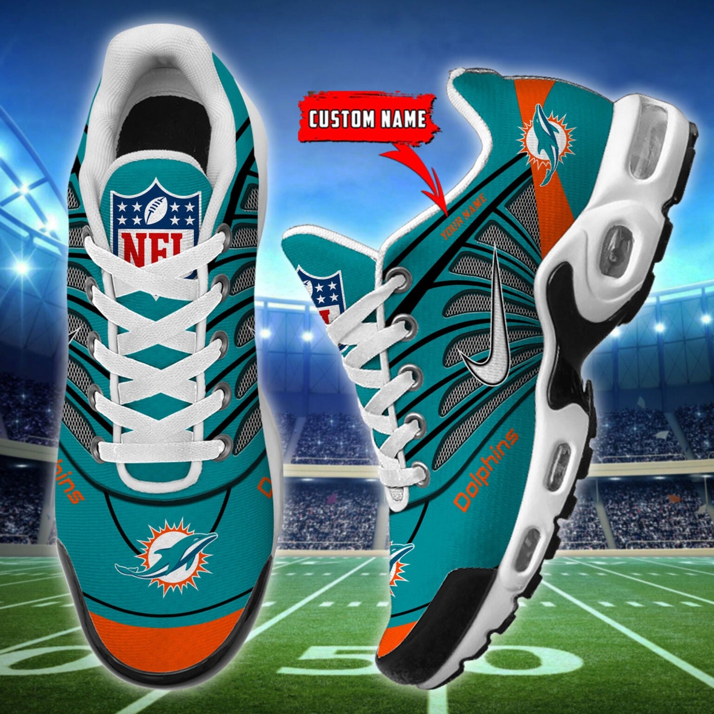 [SPECIAL OFFER] NEW CUSTOMIZED NFL19 MDP MIAMI DOLPHINS AIR MAX PLUS SNEAKERS
