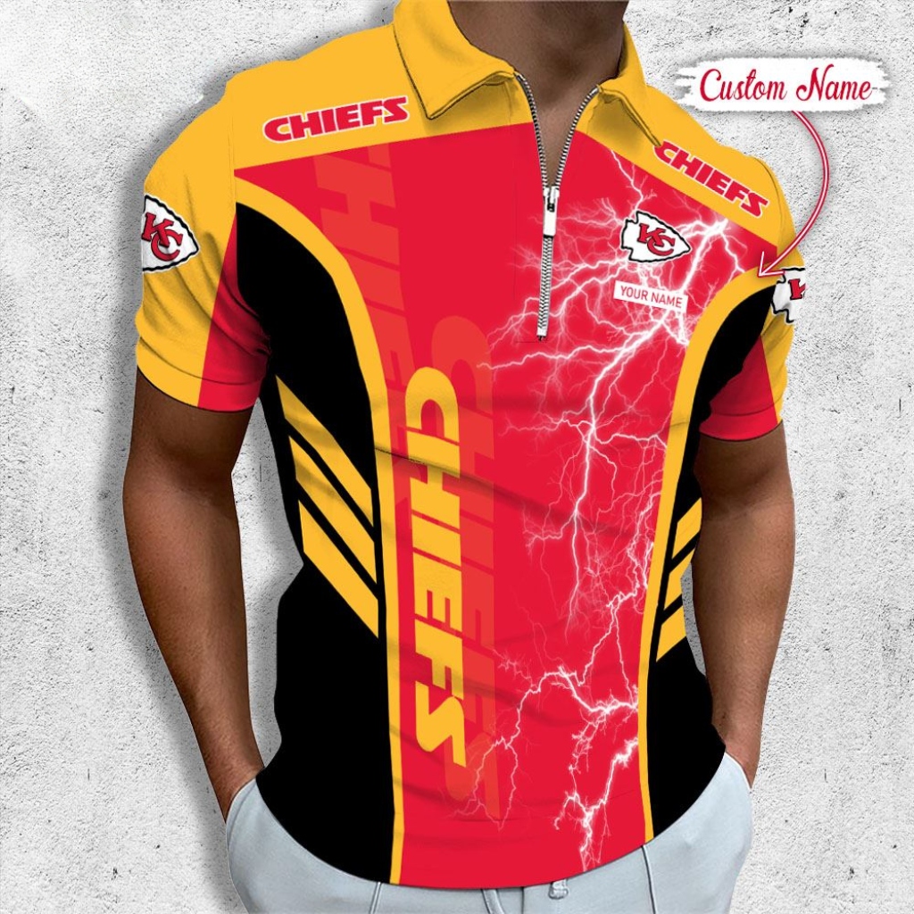 [SPECIAL OFFER] NEW CUSTOMIZED NFL01 KCC KANSAS CITY CHIEFS ZIP POLO SHIRT
