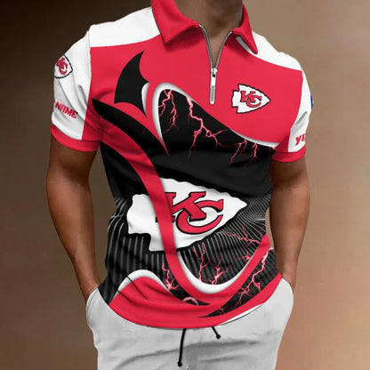 [SPECIAL OFFER] NEW CUSTOMIZED NFL01 KCC KANSAS CITY CHIEFS ZIP POLO SHIRT