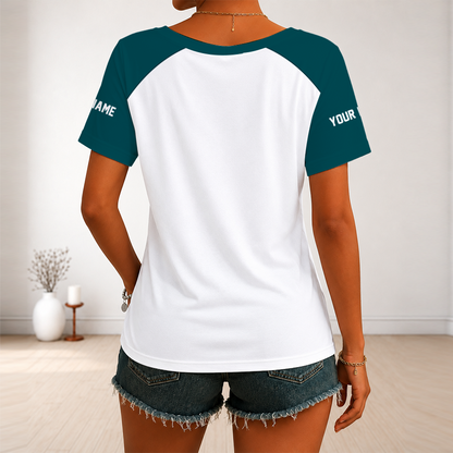 [SPECIAL OFFER] NEW CUSTOMIZED NFL02 PPE PHILADELPHIA EAGLES V-NECK FEMALE SHIRT