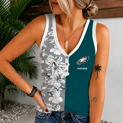[SPECIAL OFFER] NEW CUSTOMIZED NFL02 PPE PHILADELPHIA EAGLES WOMEN'S V-NECK TANK TOP