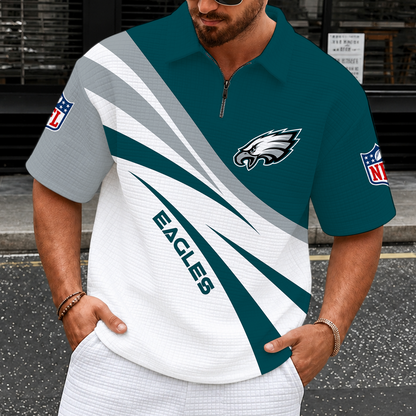 [SPECIAL OFFER] NEW CUSTOMIZED NFL02 PPE PHILADELPHIA EAGLES QUARTER-ZIP POLO SHIRT