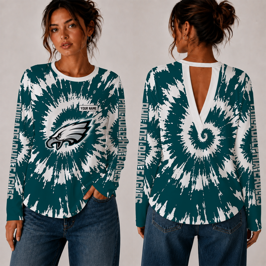 [SPECIAL OFFER] NEW CUSTOMIZED NFL02 PPE PHILADELPHIA EAGLES WOMEN'S BACK V-CUT LONG-SLEEVE SHIRT