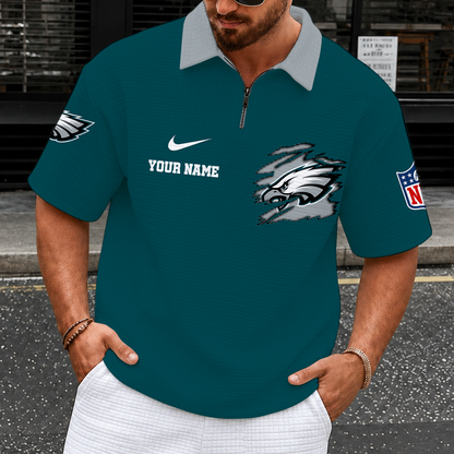 [SPECIAL OFFER] NEW CUSTOMIZED NFL02 PPE PHILADELPHIA EAGLES QUARTER-ZIP POLO SHIRT