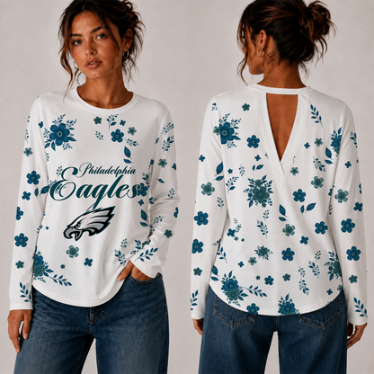[SPECIAL OFFER] NEW CUSTOMIZED NFL02 PPE PHILADELPHIA EAGLES WOMEN'S BACK V-CUT LONG-SLEEVE SHIRT