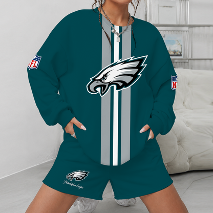 [SPECIAL OFFER] NEW CUSTOMIZED NFL02 PPE PHILADELPHIA EAGLES UNISEX SWEATSHIRT & SHORTS SET