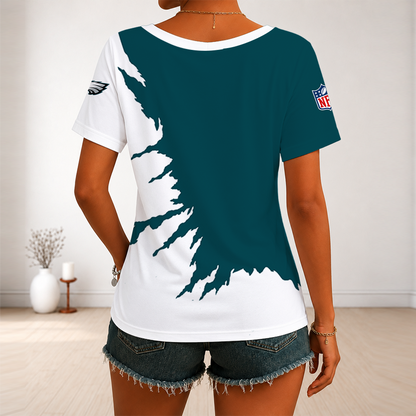 [SPECIAL OFFER] NEW CUSTOMIZED NFL02 PPE PHILADELPHIA EAGLES V-NECK FEMALE SHIRT