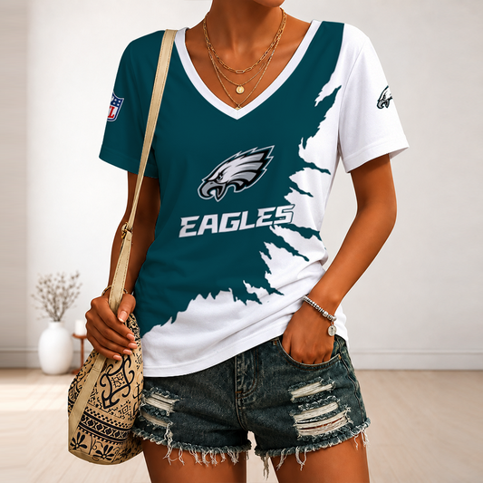 [SPECIAL OFFER] NEW CUSTOMIZED NFL02 PPE PHILADELPHIA EAGLES V-NECK FEMALE SHIRT