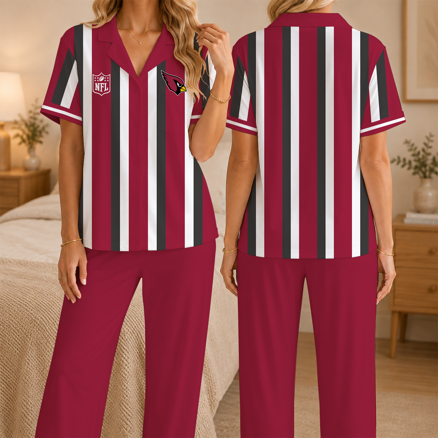 [SPECIAL OFFER] NEW CUSTOMIZED NFL20 ARC ARIZONA CARDINALS SHORT SLEEVE & LONG PANTS PAJAMAS SET