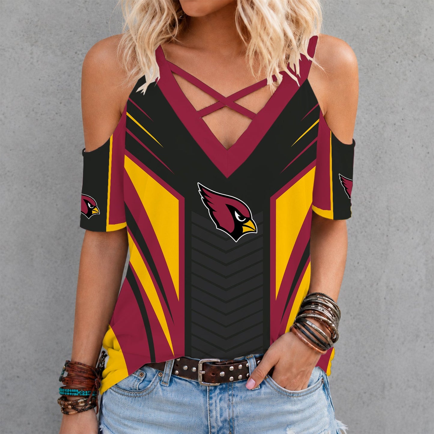 [SPECIAL OFFER] NEW CUSTOMIZED NFL20 ARC ARIZONA CARDINALS CROSS V-NECK TOP