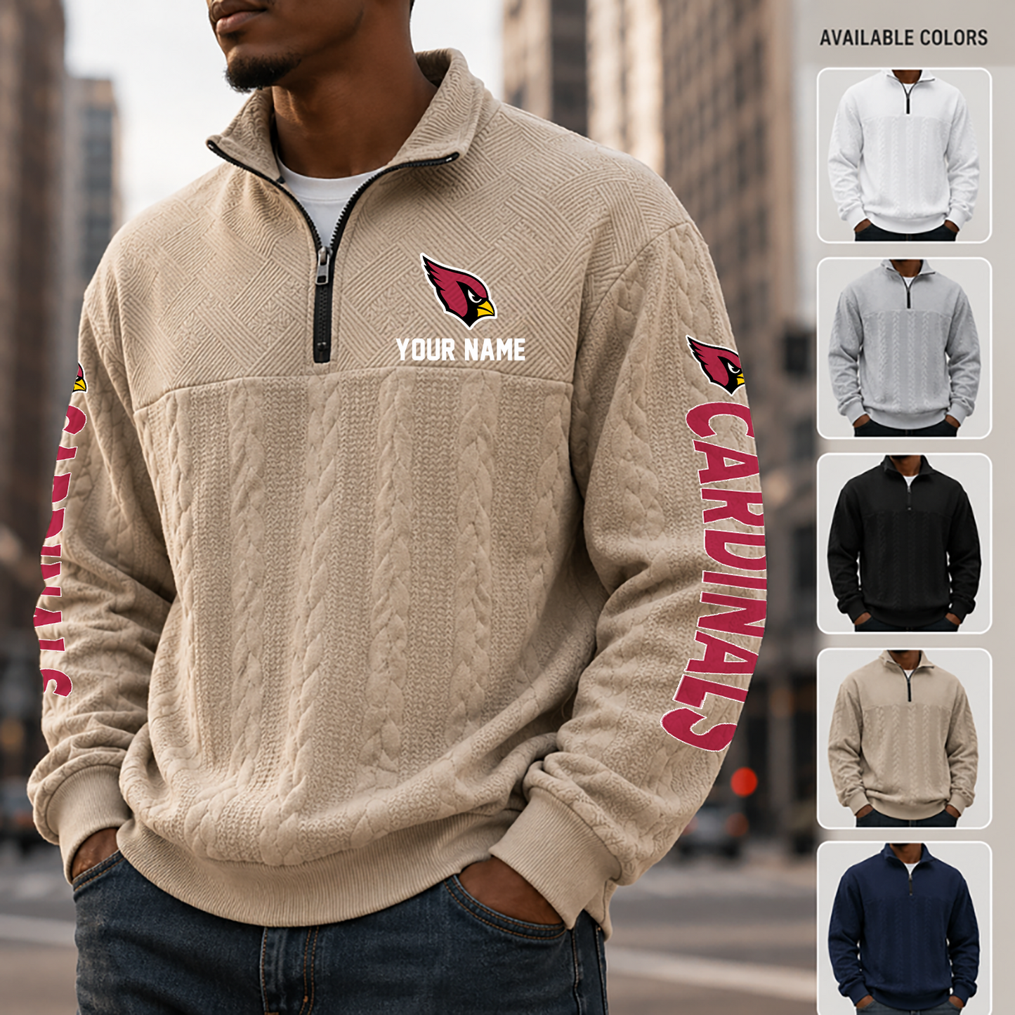 [SPECIAL OFFER] NEW CUSTOMIZED NFL20 ARC ARIZONA CARDINALS MULTICOLOR QUARTER-ZIP SWEATSHIRT