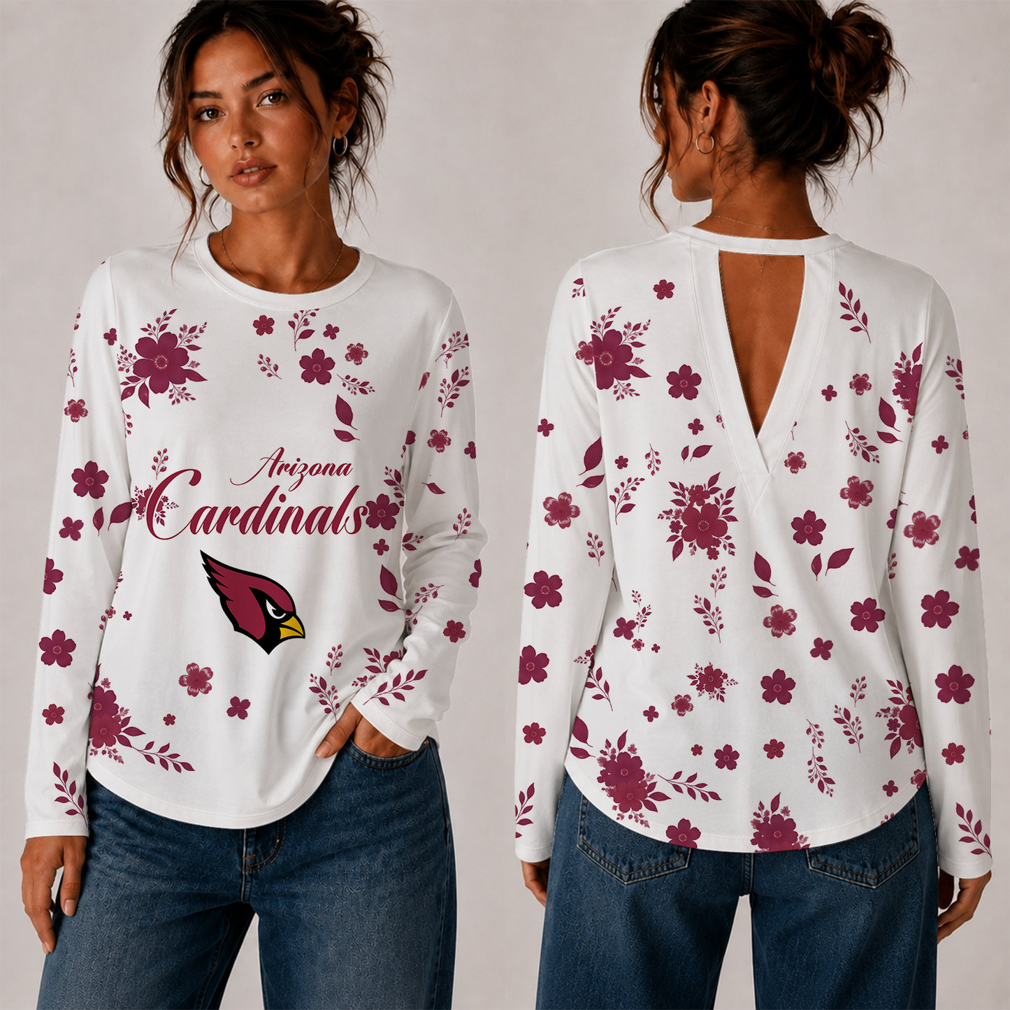 [SPECIAL OFFER] NEW CUSTOMIZED NFL20 ARC ARIZONA CARDINALS WOMEN'S BACK V-CUT LONG-SLEEVE SHIRT