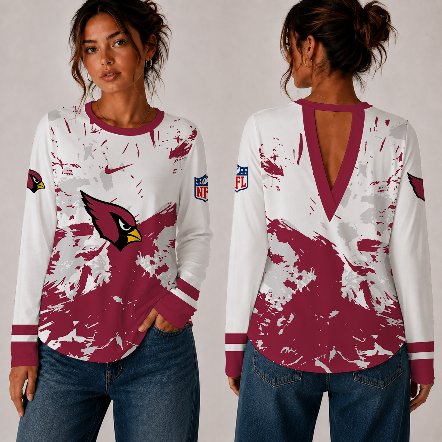[SPECIAL OFFER] NEW CUSTOMIZED NFL20 ARC ARIZONA CARDINALS WOMEN'S BACK V-CUT LONG-SLEEVE SHIRT