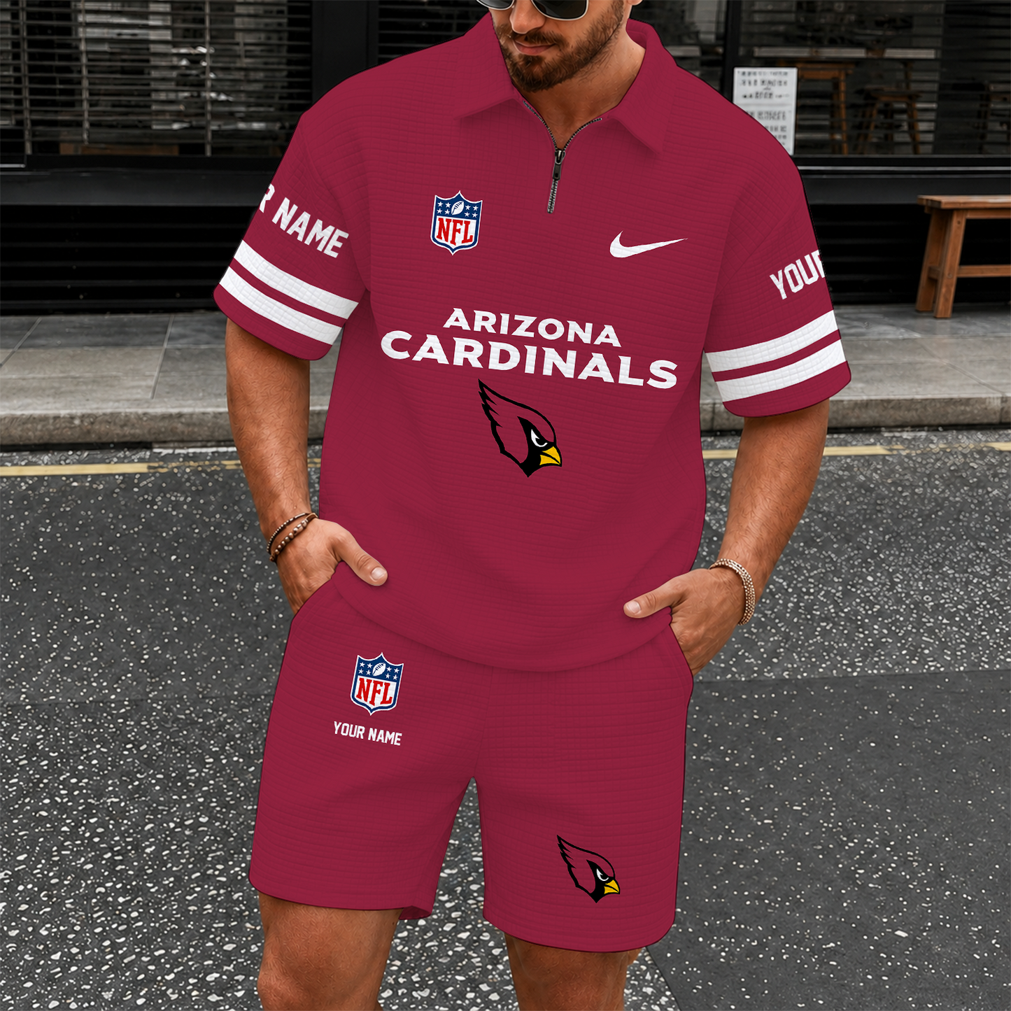[SPECIAL OFFER] NEW CUSTOMIZED NFL20 ARC ARIZONA CARDINALS QUARTER-ZIP POLO SHIRT & SHORTS SET