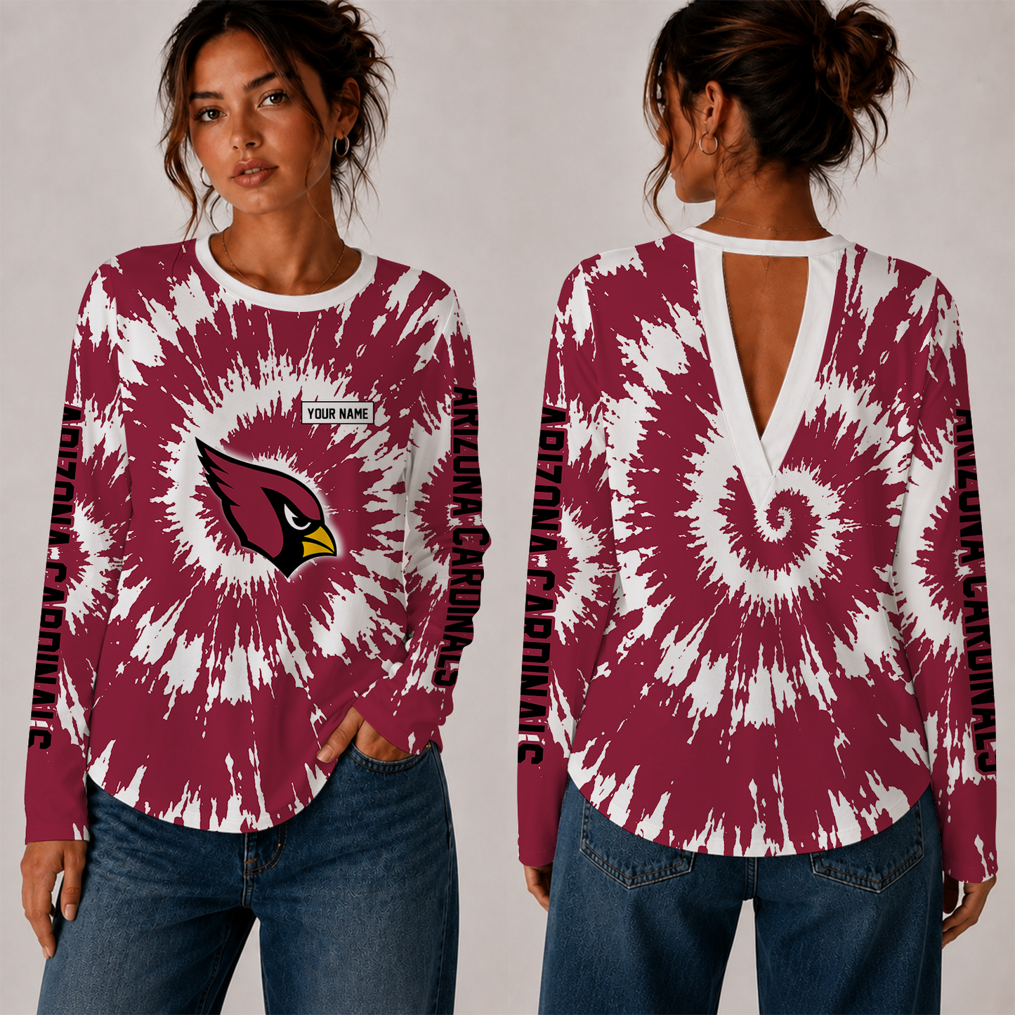 [SPECIAL OFFER] NEW CUSTOMIZED NFL20 ARC ARIZONA CARDINALS WOMEN'S BACK V-CUT LONG-SLEEVE SHIRT