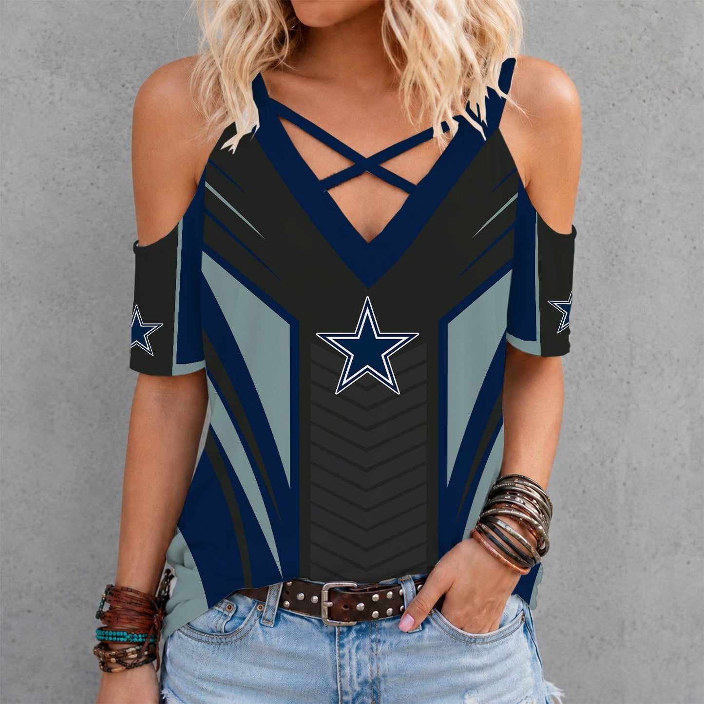 [SPECIAL OFFER] NEW CUSTOMIZED NFL21 DCB DALLAS COWBOYS CRISS CROSS V-NECK TOP