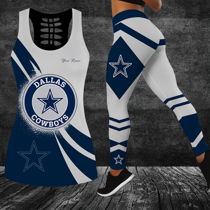 [SPECIAL OFFER] NEW CUSTOMIZED NFL21 DCB DALLAS COWBOYS HOLLOW TANK TOP & LEGGINGS SET