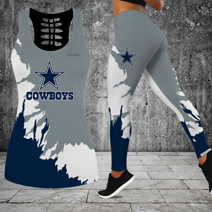[SPECIAL OFFER] NEW CUSTOMIZED NFL21 DCB DALLAS COWBOYS HOLLOW TANK TOP & LEGGINGS SET