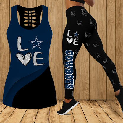 [SPECIAL OFFER] NEW CUSTOMIZED NFL21 DCB DALLAS COWBOYS HOLLOW TANK TOP & LEGGINGS SET