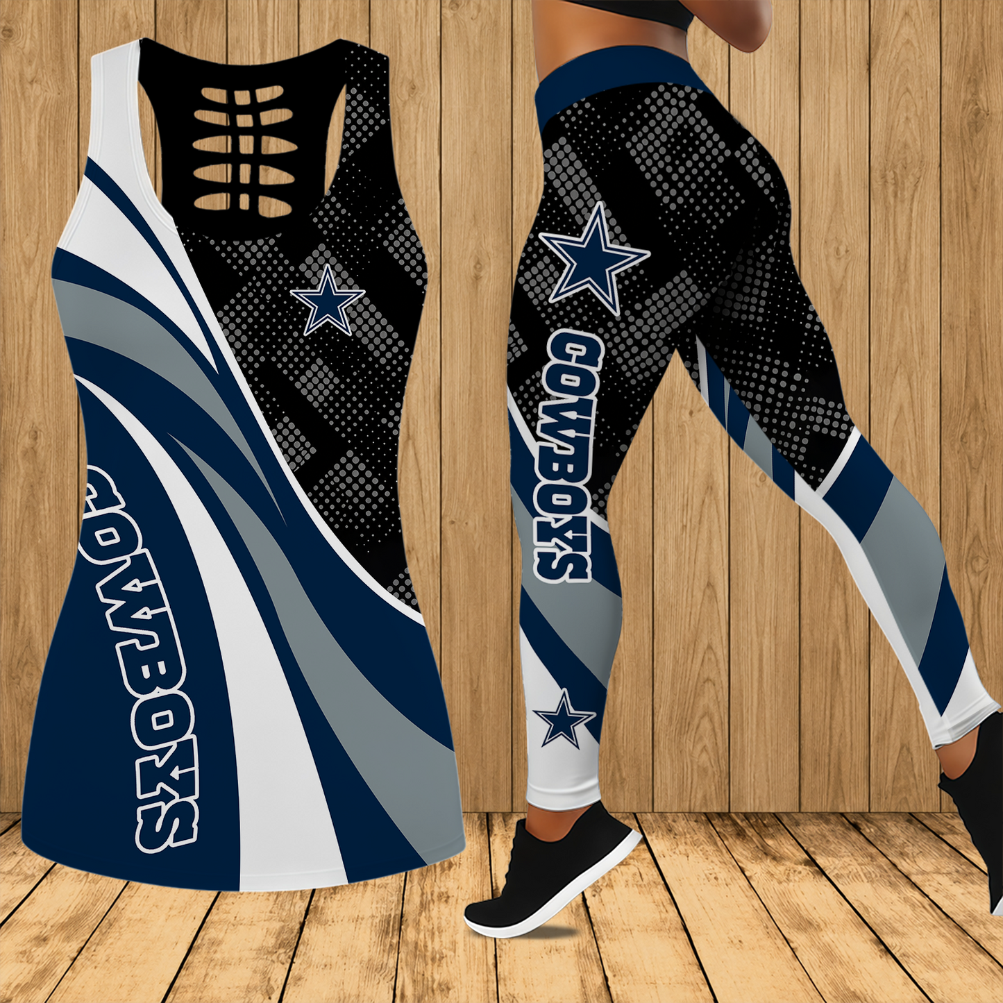 [SPECIAL OFFER] NEW CUSTOMIZED NFL21 DCB DALLAS COWBOYS HOLLOW TANK TOP & LEGGINGS SET
