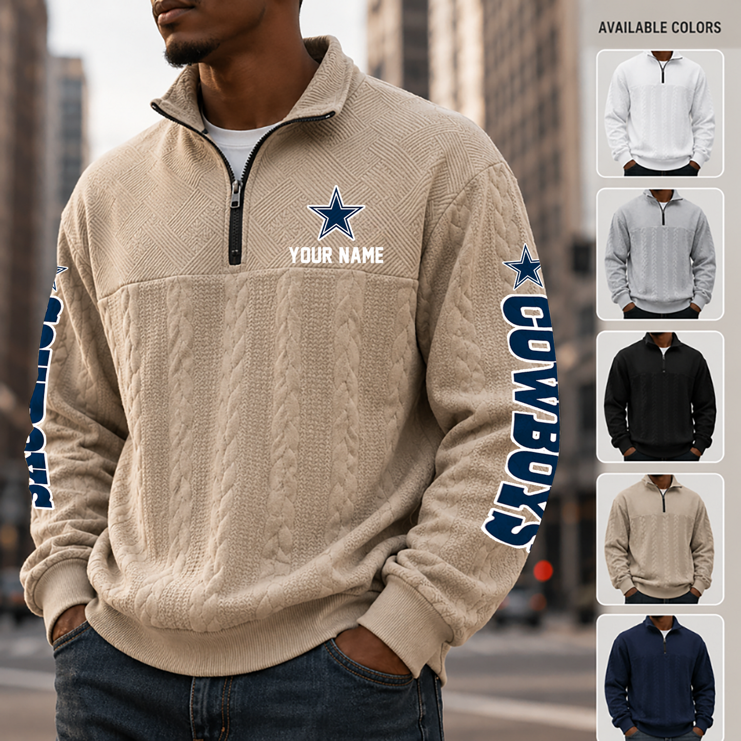 [SPECIAL OFFER] NEW CUSTOMIZED NFL21 DCB DALLAS COWBOYS MULTICOLOR QUARTER-ZIP SWEATSHIRT