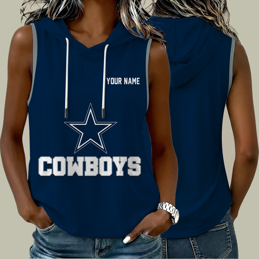 [SPECIAL OFFER] NEW CUSTOMIZED NFL21 DCB DALLAS COWBOYS WOMEN'S SLEEVELESS HOODED POCKET TANK TOP