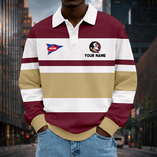 MEGA SALE - NEW CUSTOMIZED FBS NCAA21 FLS FL SEMINOLES UNISEX LONG SLEEVE POLO