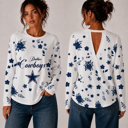 [SPECIAL OFFER] NEW CUSTOMIZED NFL21 DCB DALLAS COWBOYS WOMEN'S BACK V-CUT LONG-SLEEVE SHIRT