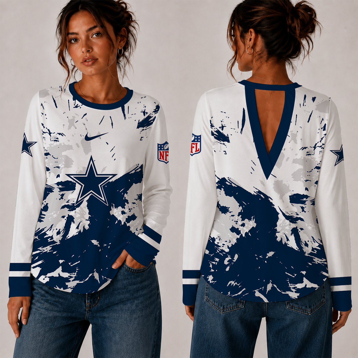 [SPECIAL OFFER] NEW CUSTOMIZED NFL21 DCB DALLAS COWBOYS WOMEN'S BACK V-CUT LONG-SLEEVE SHIRT