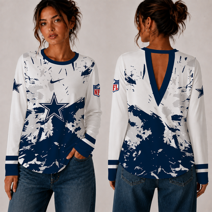 [SPECIAL OFFER] NEW CUSTOMIZED NFL21 DCB DALLAS COWBOYS WOMEN'S BACK V-CUT LONG-SLEEVE SHIRT