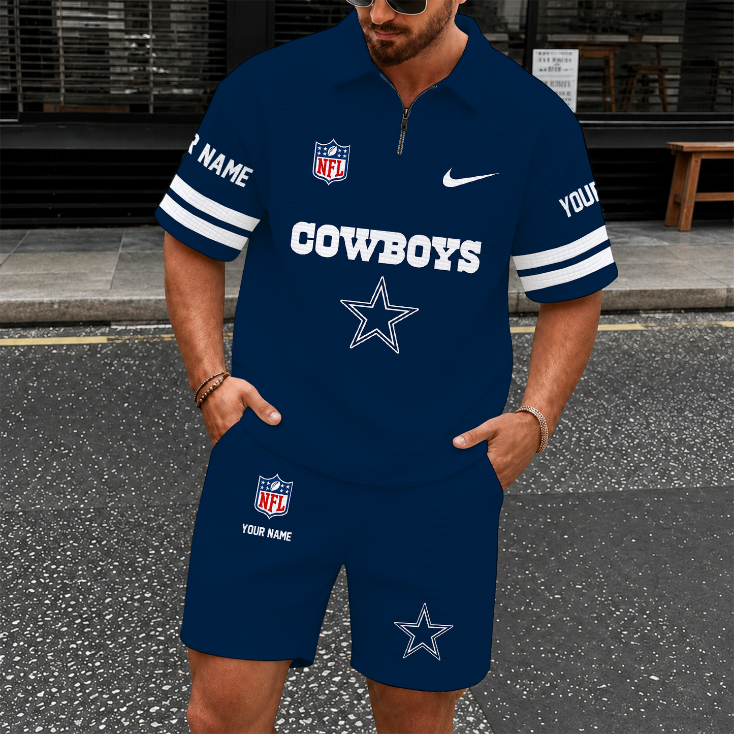 [SPECIAL OFFER] NEW CUSTOMIZED NFL21 DCB DALLAS COWBOYS QUARTER-ZIP POLO SHIRT & SHORTS SET