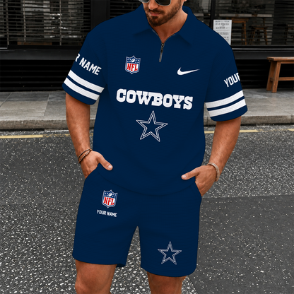 [SPECIAL OFFER] NEW CUSTOMIZED NFL21 DCB DALLAS COWBOYS QUARTER-ZIP POLO SHIRT & SHORTS SET