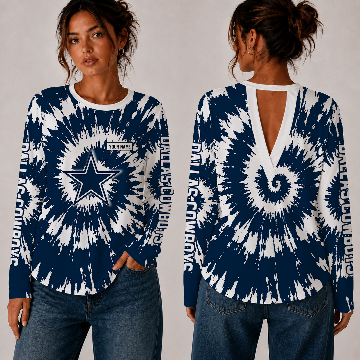 [SPECIAL OFFER] NEW CUSTOMIZED NFL21 DCB DALLAS COWBOYS WOMEN'S BACK V-CUT LONG-SLEEVE SHIRT
