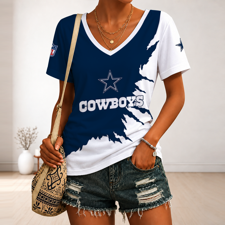 [SPECIAL OFFER] NEW CUSTOMIZED NFL21 DCB DALLAS COWBOYS V-NECK FEMALE SHIRT