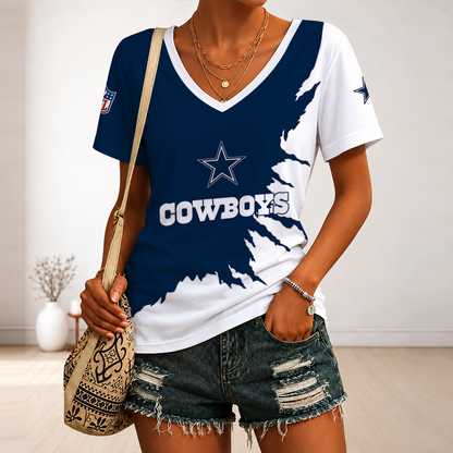 [SPECIAL OFFER] NEW CUSTOMIZED NFL21 DCB DALLAS COWBOYS V-NECK FEMALE SHIRT