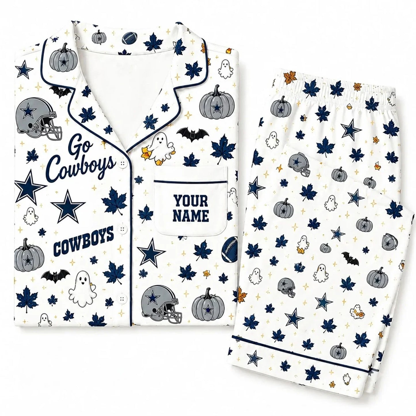 [SPECIAL OFFER] NEW CUSTOMIZED NFL21 DCB DALLAS COWBOYS HALLOWEEN LONG PAJAMAS SET