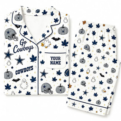 [SPECIAL OFFER] NEW CUSTOMIZED NFL21 DCB DALLAS COWBOYS HALLOWEEN LONG PAJAMAS SET