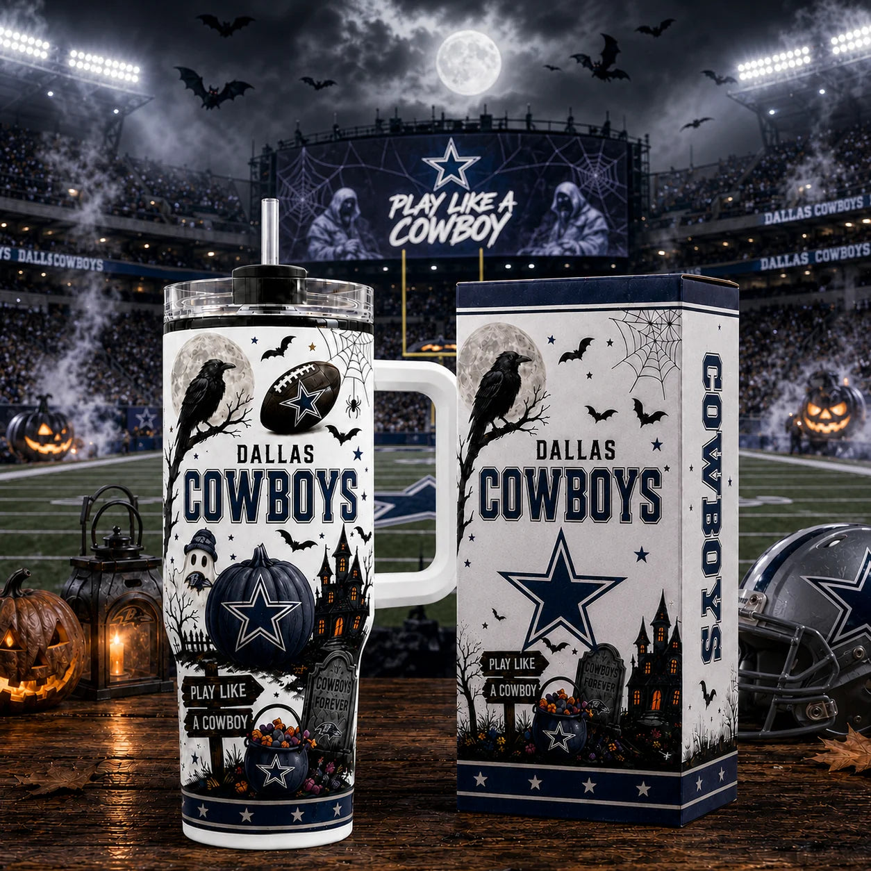 [SPECIAL OFFER] NEW CUSTOMIZED NFL21 DCB DALLAS COWBOYS HALLOWEEN  40OZ TUMBLER