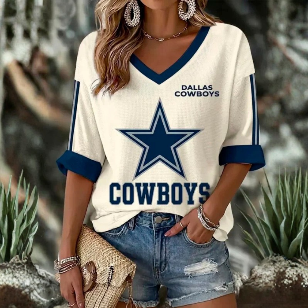 [SPECIAL OFFER] NEW CUSTOMIZED NFL21 DCB DALLAS COWBOYS WOMEN'S HEART V-NECK LONG SLEEVE SHIRT